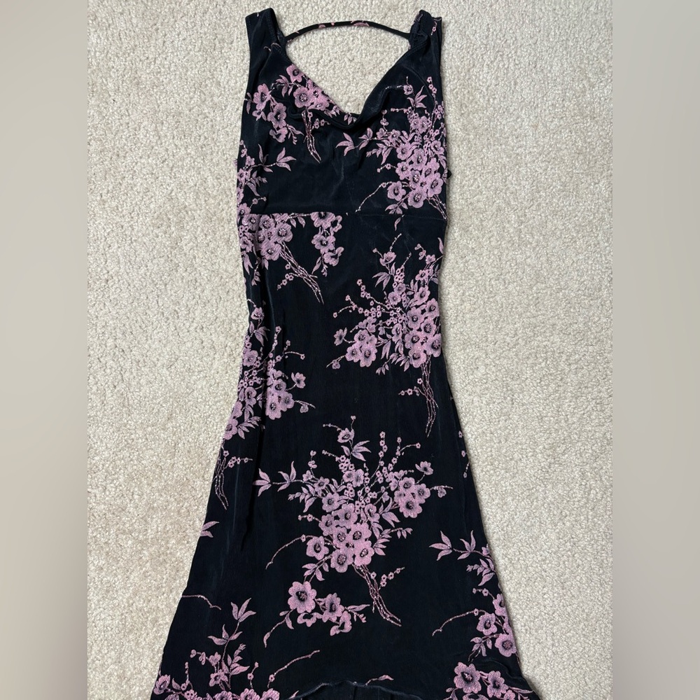 Charlotte Russe Black Pink Glitter Floral Dress Y2K Whimsygoth - Picture 5 of 8
